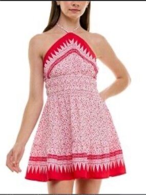 Trixxi Red and White Halter Mini Dress